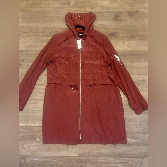 Express Jackets & Blazers - 🌸 Express Hooded Utility Jacket | Size L | NWT | Dusty Rose